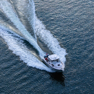 Aerial View Speedboat Wake on Open Water