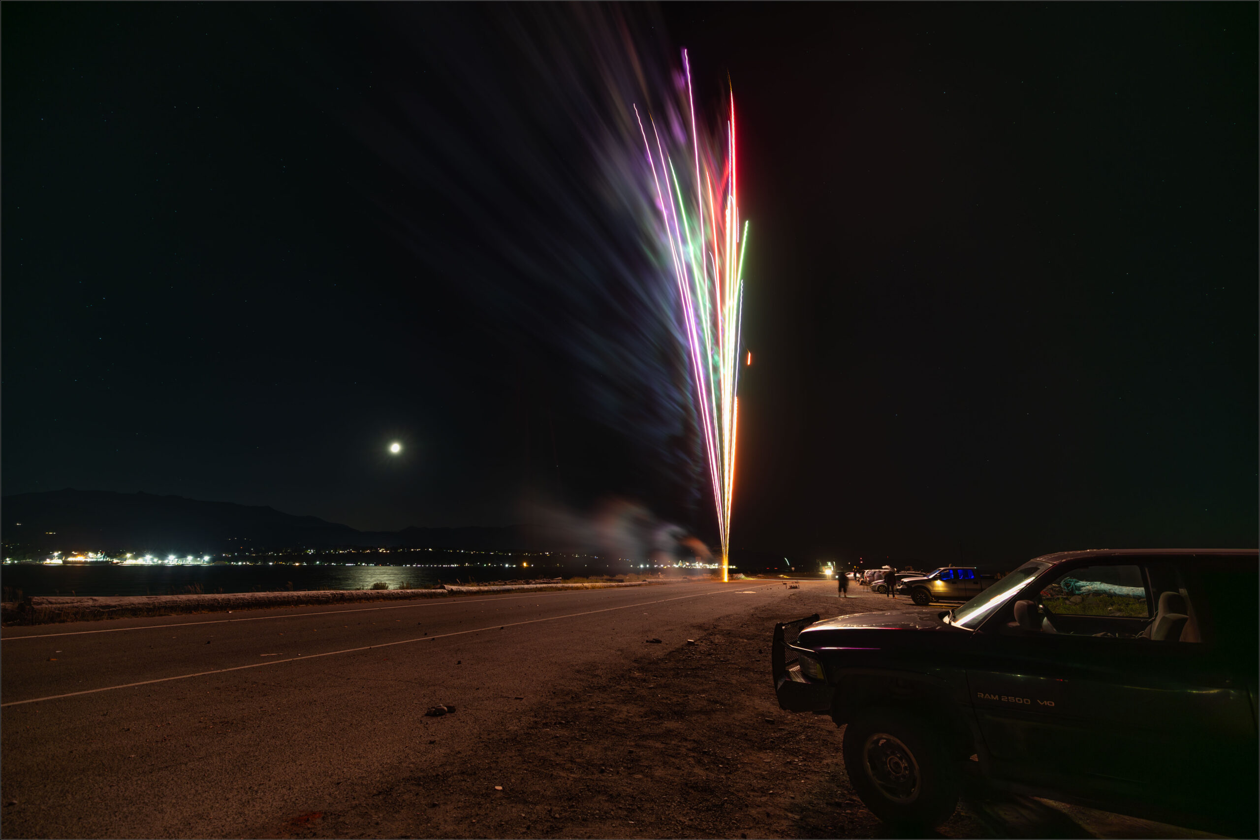 Ediz Hook Fireworks Launch Over Dark Water Night High Resolution Photography Digital Download