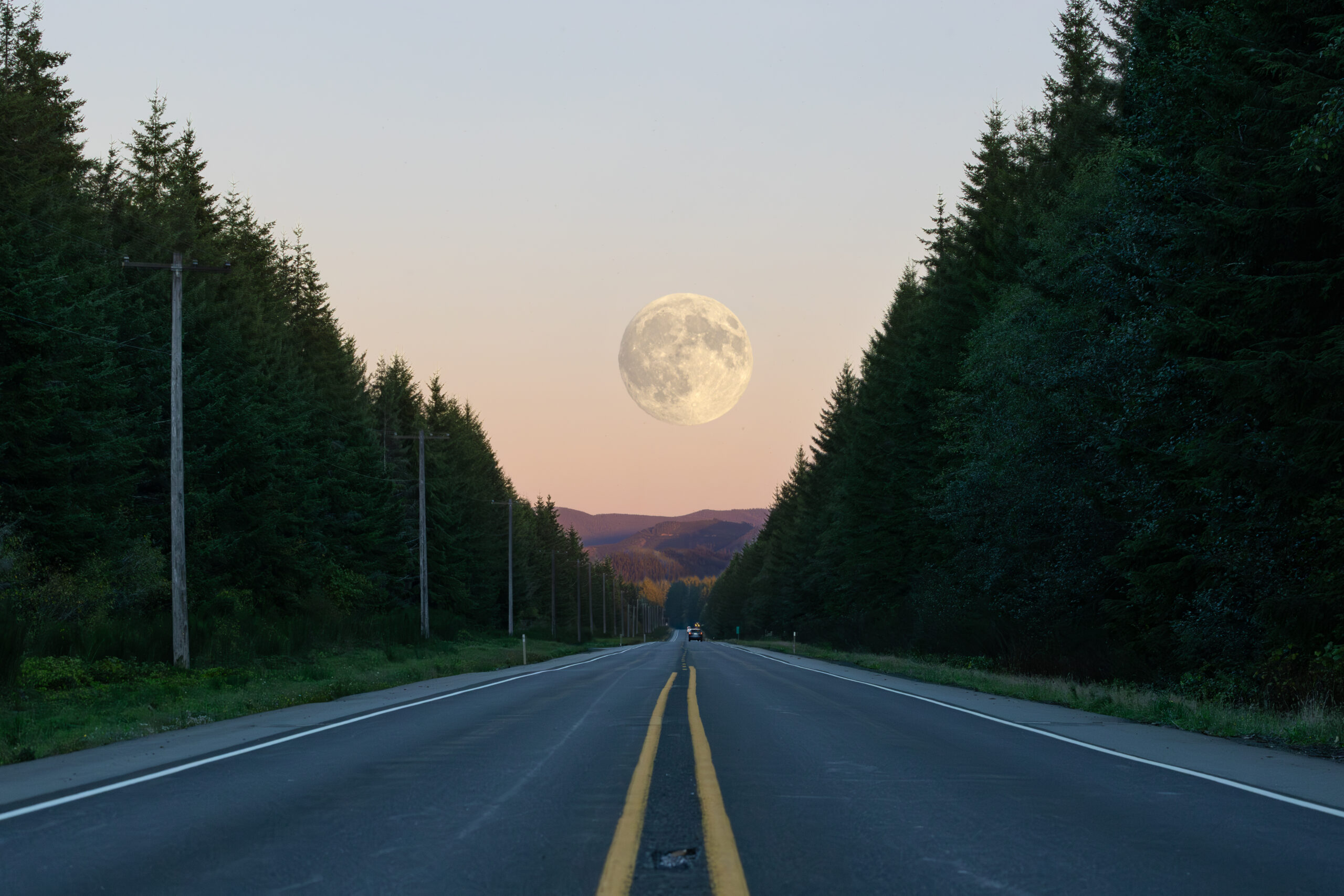 Full Moon Rising Over Forest Highway at Dusk High Resolution Landscape Photography Digital Download