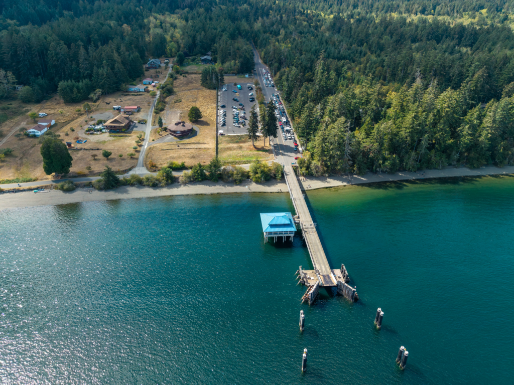 drone aerial image of ferry terminal